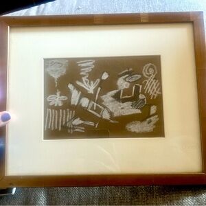 Framed Abstract GORKY Chalkboard Style Artwork in GOLD Frame